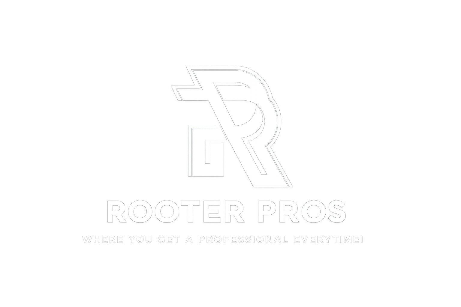 White Rooter Pros LLC logo with stylized RP monogram and tagline “Where You Get a Professional Everytime!” on a transparent background